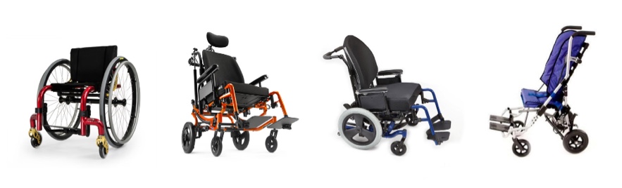 A variety of manual wheelchairs.