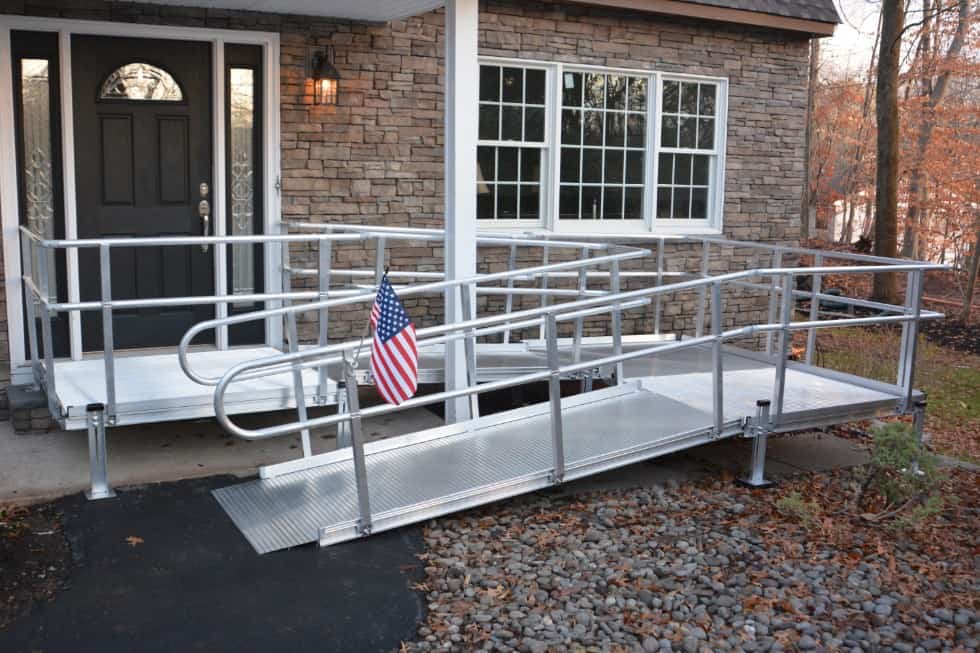 a wheelchair ramp leading into a home