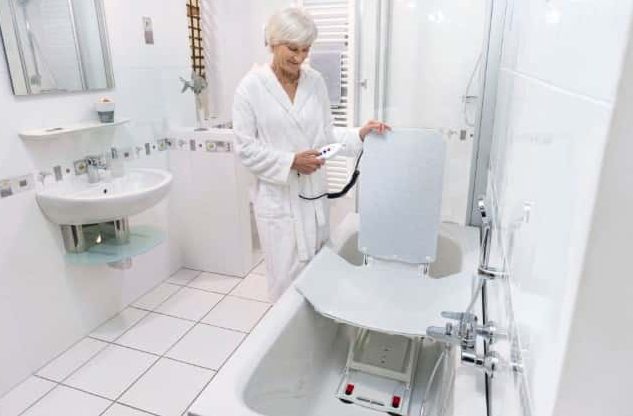 a woman using a bath system