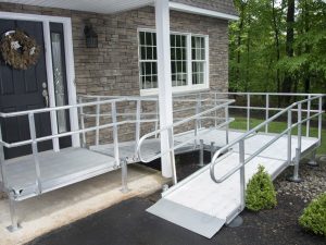 An aluminum ramp in front of a house