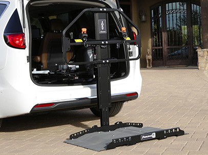 A vehicle lift leading into a car