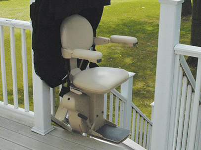 Outdoor bruno stair lift open at top of stairs