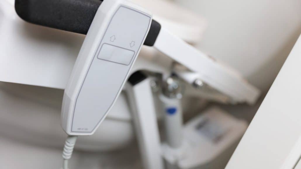 The controls of the EZ-ACCESS TILT® Toilet Incline Lift